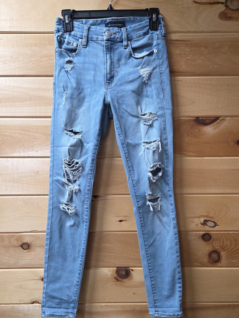 Aeropostale High Rise Curvy Jegging Light Blue Ripped Skinny Jeans for Women